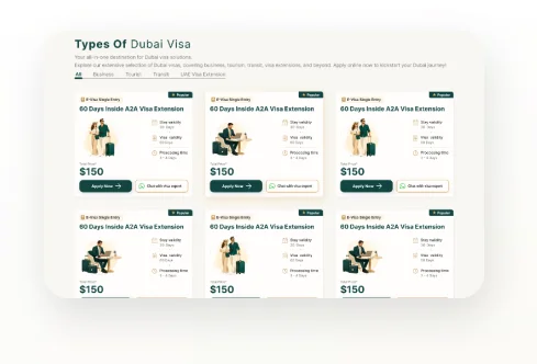 Choosing the Emirates visa type on the visa catalogue