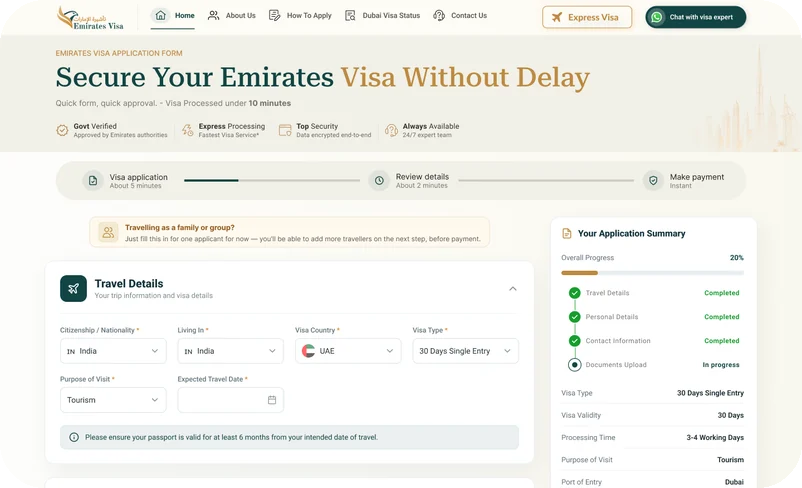 Filling out the Emirates visa application form